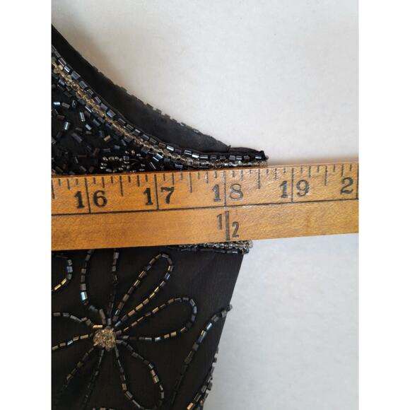 Adrianna Papell Womens Flower Silk Beaded Top Size Large Black Evening Formal - Picture 8 of 10